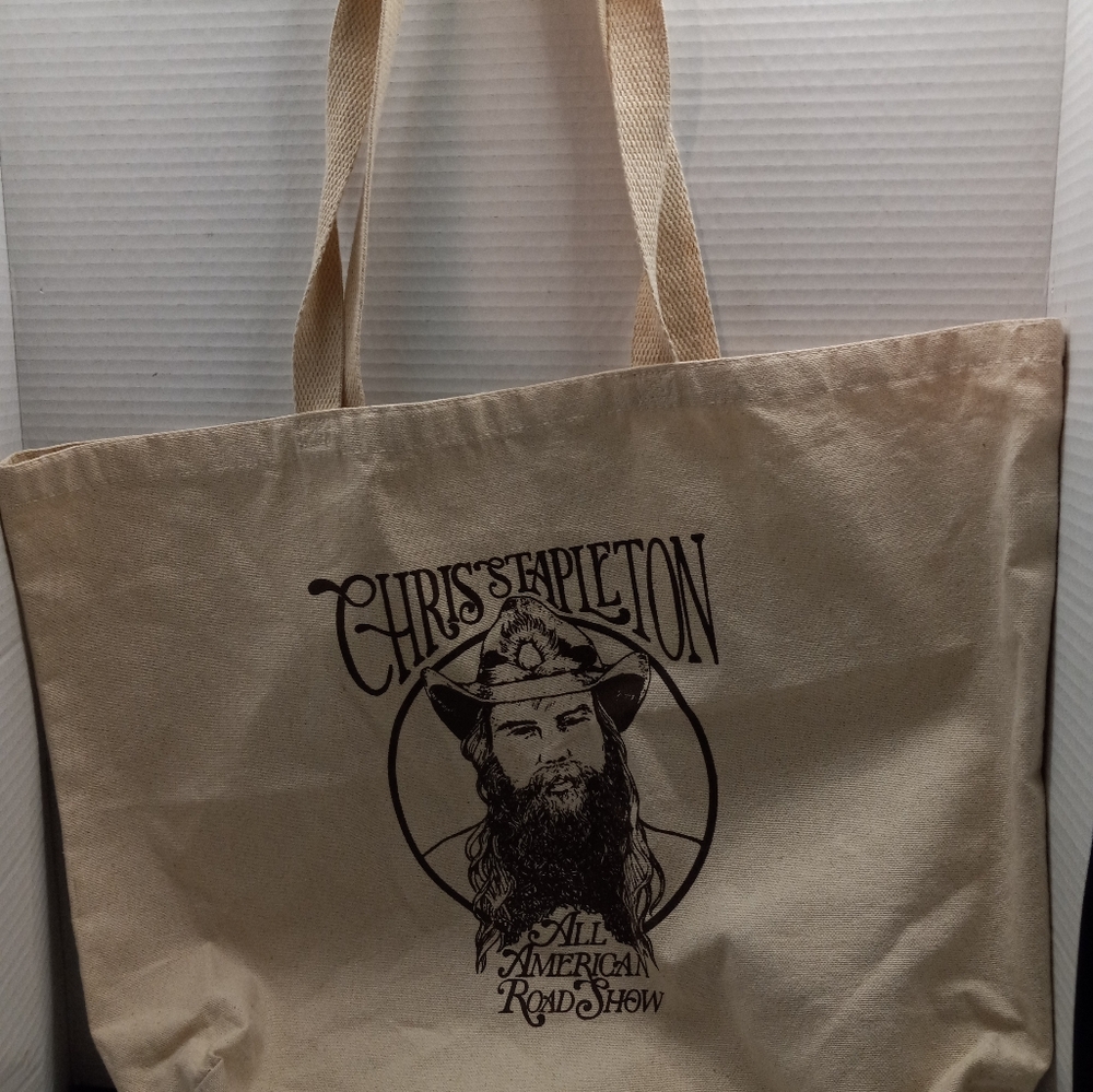 Chris Stapleton Q-Tees Canvas Fabric 15 1/2 in long x 20 in wide Cream Tote Bag